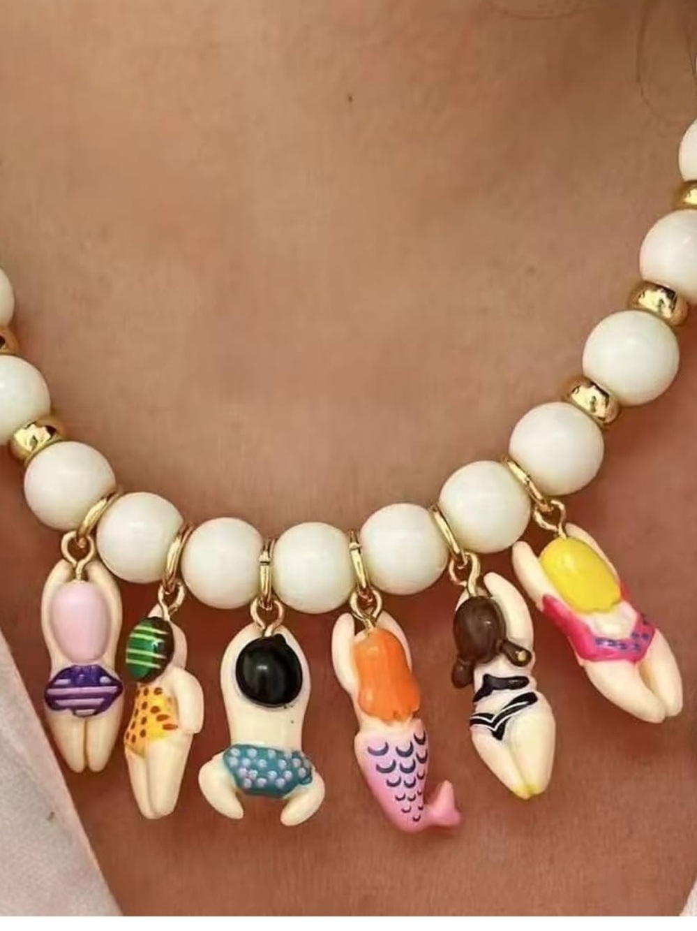 Beach Girl Charm Necklace | Pearl Beaded Statement Necklace #Summer Vacation Y2K - Picture 5 of 7